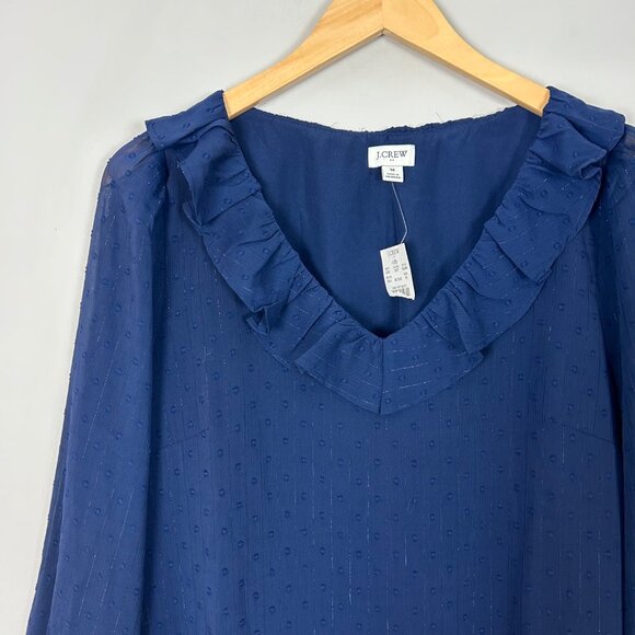 NEW J.Crew Ruffle Neck Top Clip Dot Flowy Boho Preppy Size Medium Women's - Picture 3 of 3